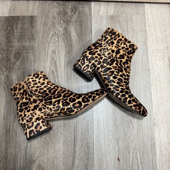Dolce Vita Ankle Bootie Womens 7 Tan/Brown Cheetah Leopard Print Cow Fur Boots - Picture 2 of 10